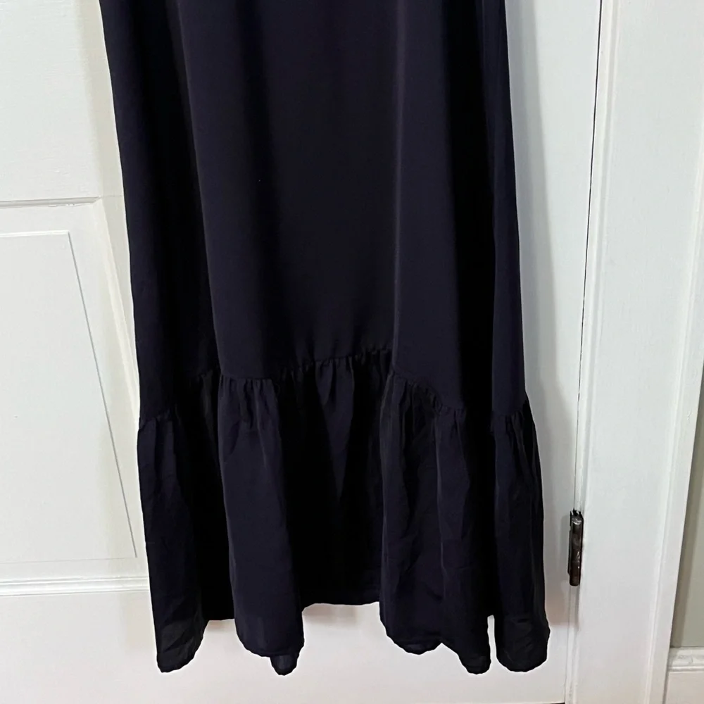 J Crew | Ruffle Hem Sleeveless Maxi Dress Navy Blue Tassels Size XXS